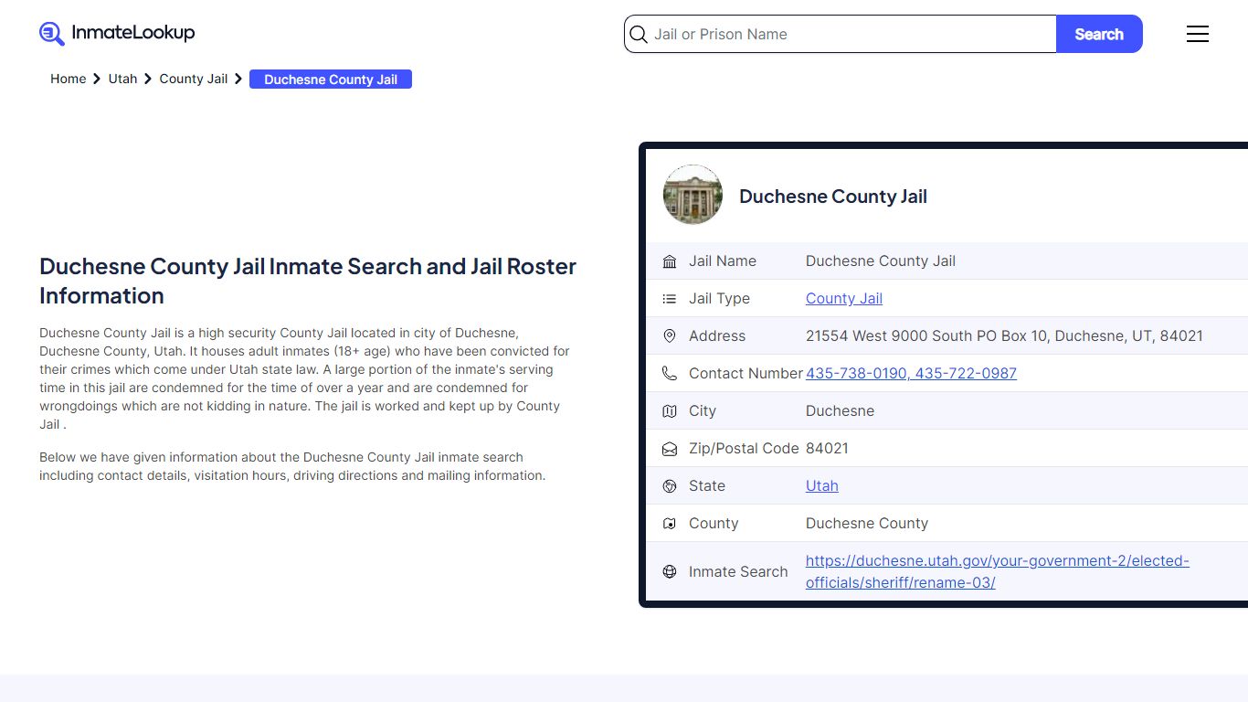Duchesne County Jail Inmate Search and Jail Roster Information